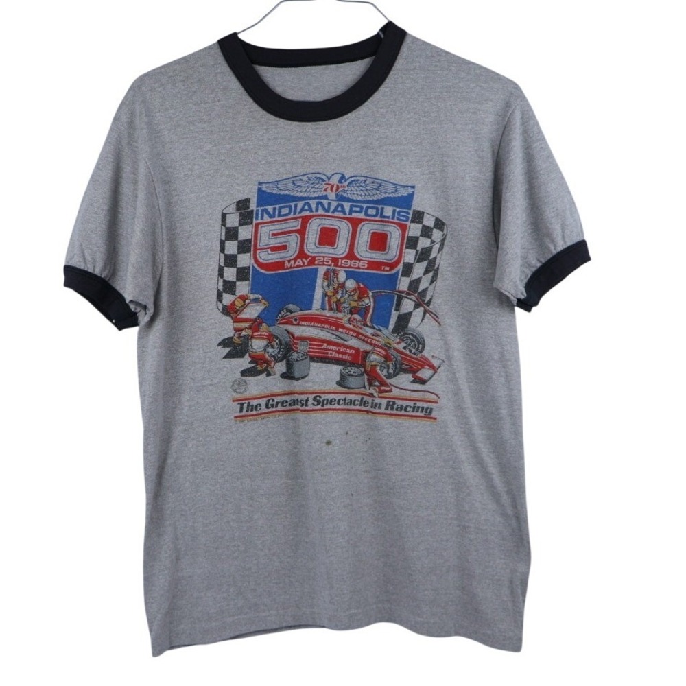 VTG 1986 Indianapolis 500 Indy 500‎ Ringer T-Shirt S.S. Gray Men's Medium